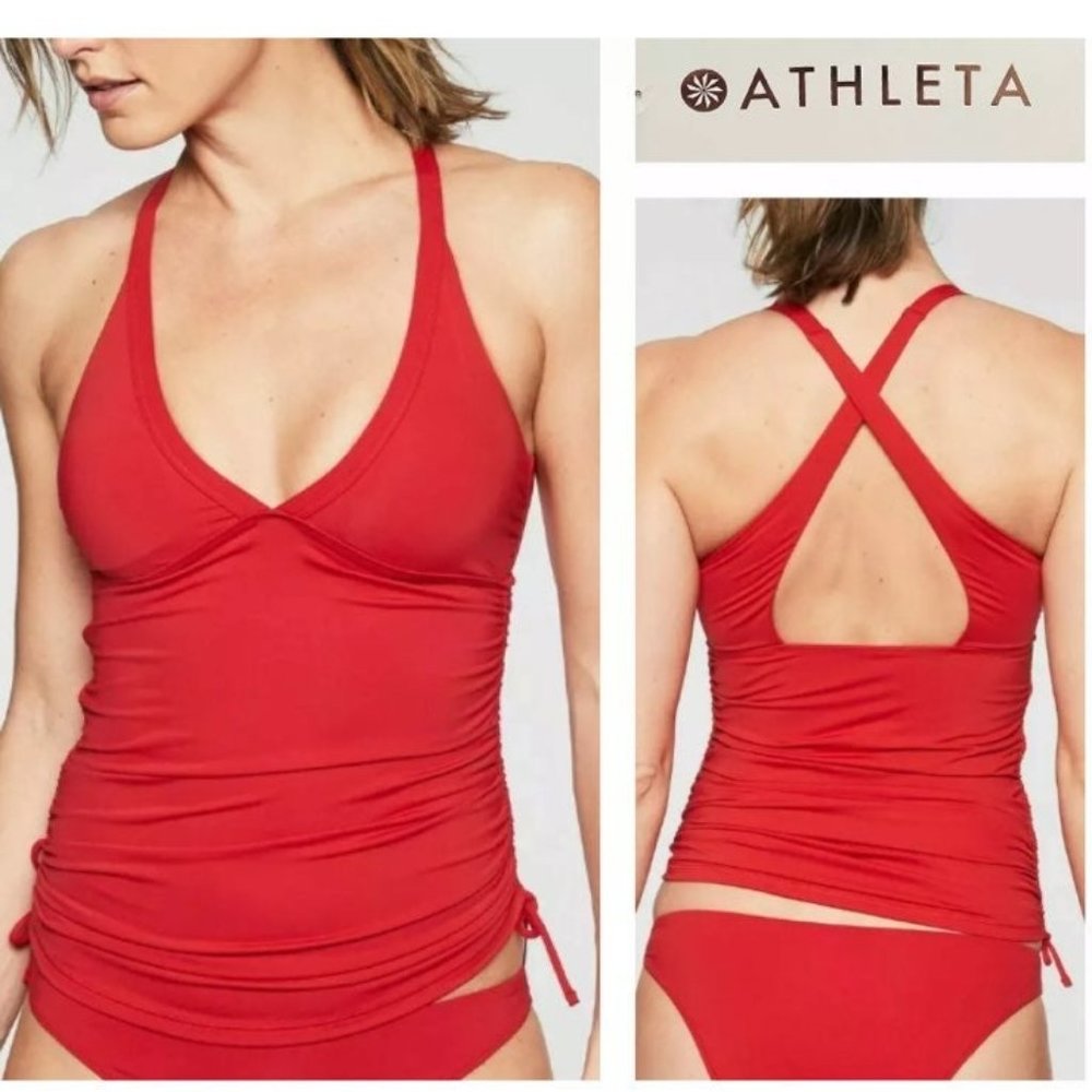 NWT Athleta Side Scrunch Swim Tank Red Size Small - Picture 2 of 5